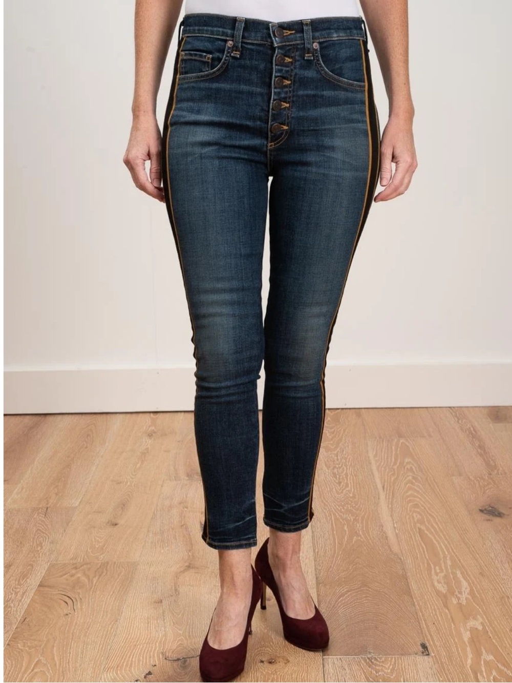 Veronica Beard Debbie 10” Skinny w/ Tuxedo stripe in Blue Tidal NWT